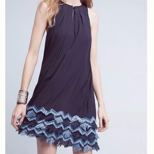 Anthropologie Maeve Festivity Fringe Navy Swing Mini Dress 16